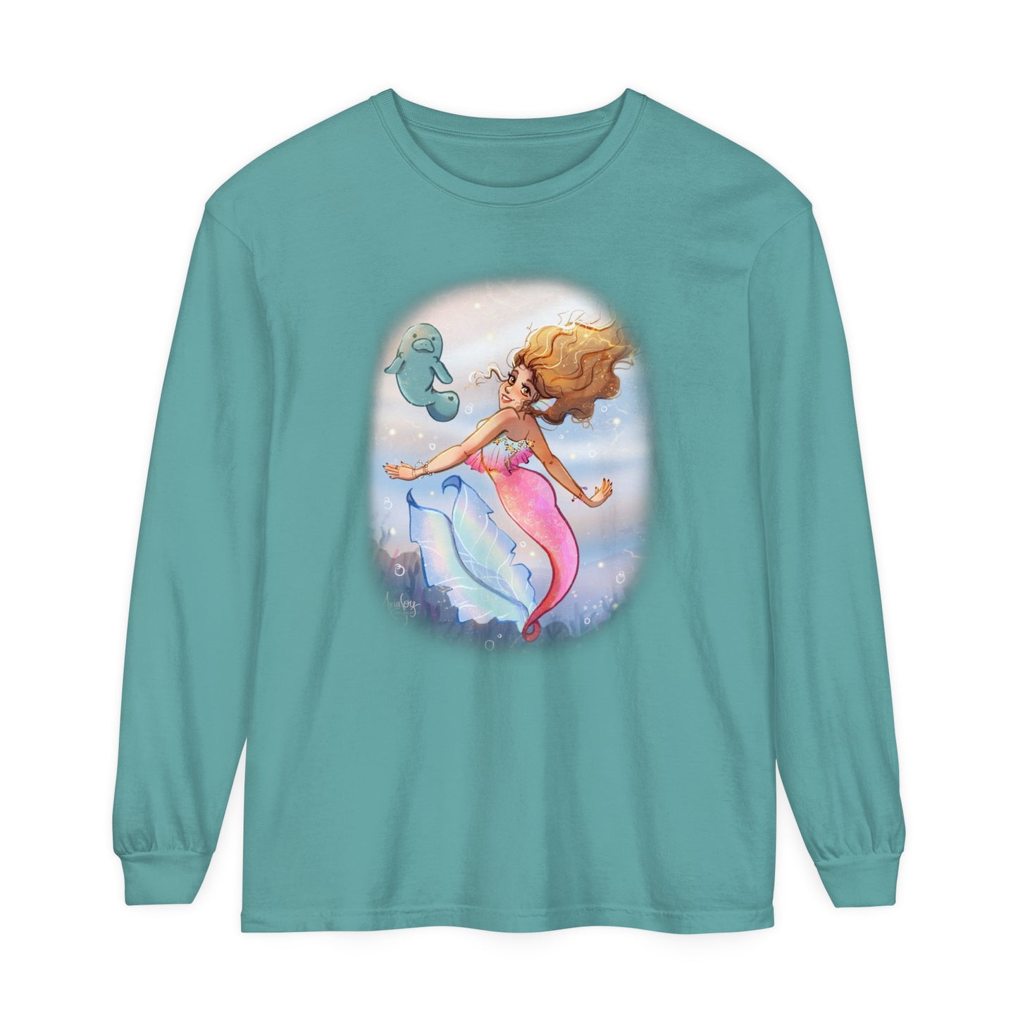 Sea Companions - Mermaid and Manatee Long Sleeve T-Shirt