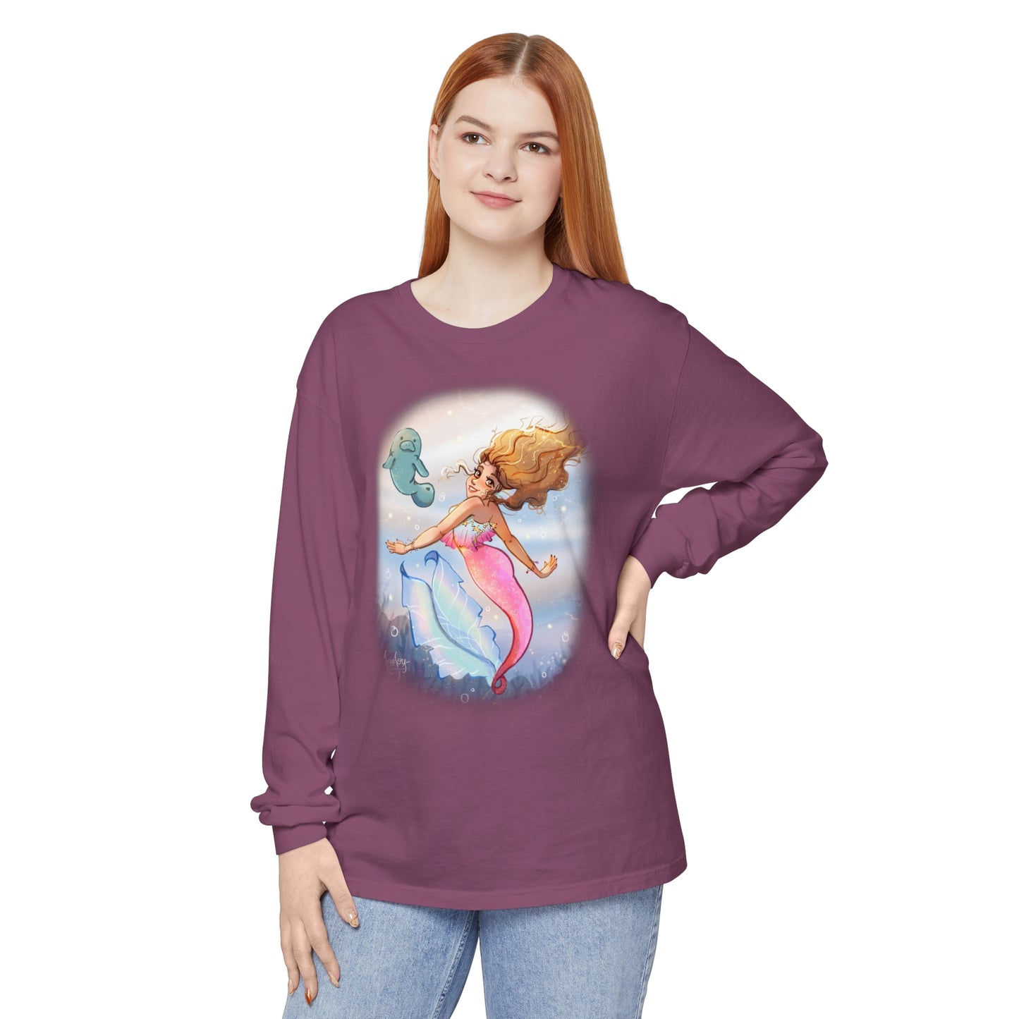 Sea Companions - Mermaid and Manatee Long Sleeve T-Shirt