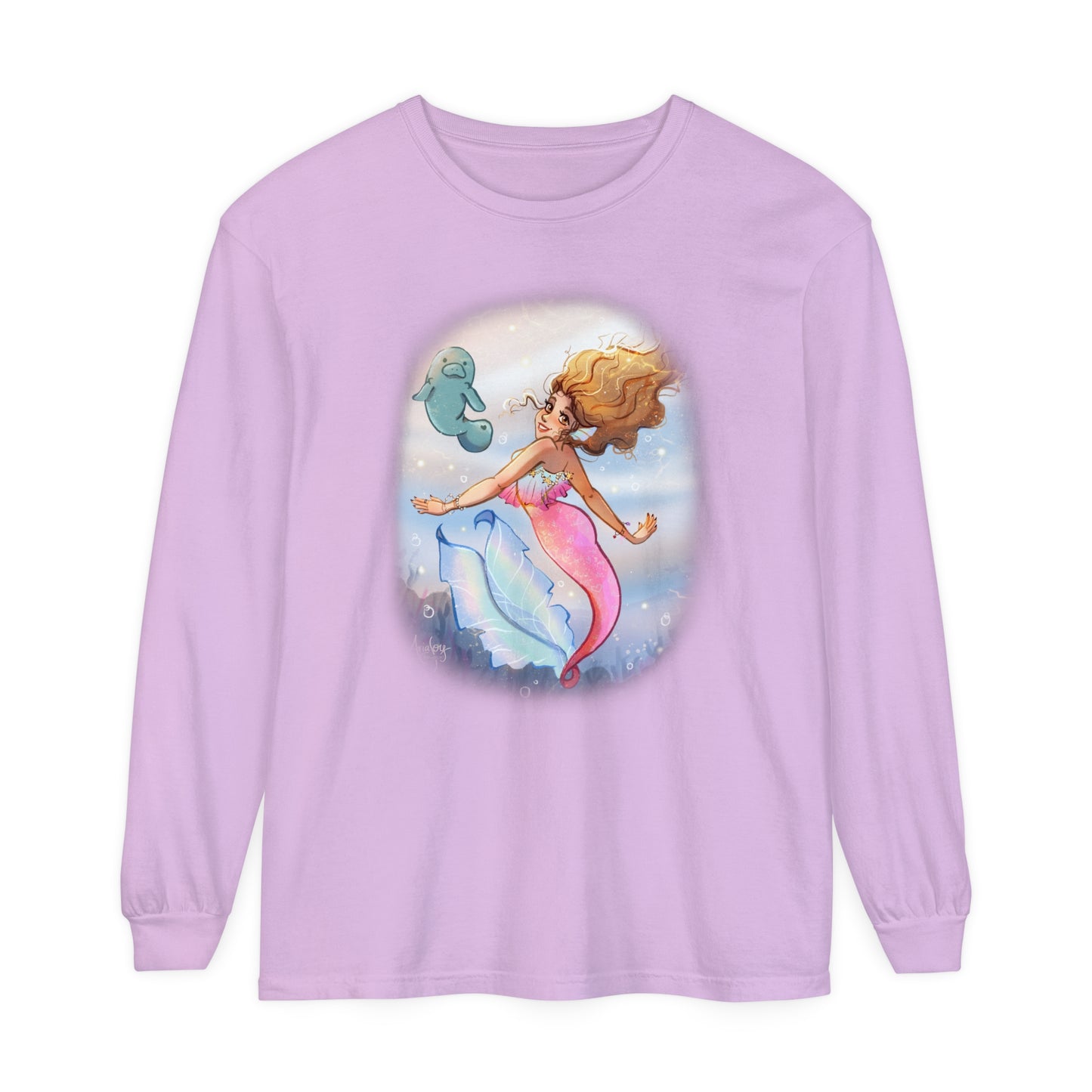 Sea Companions - Mermaid and Manatee Long Sleeve T-Shirt