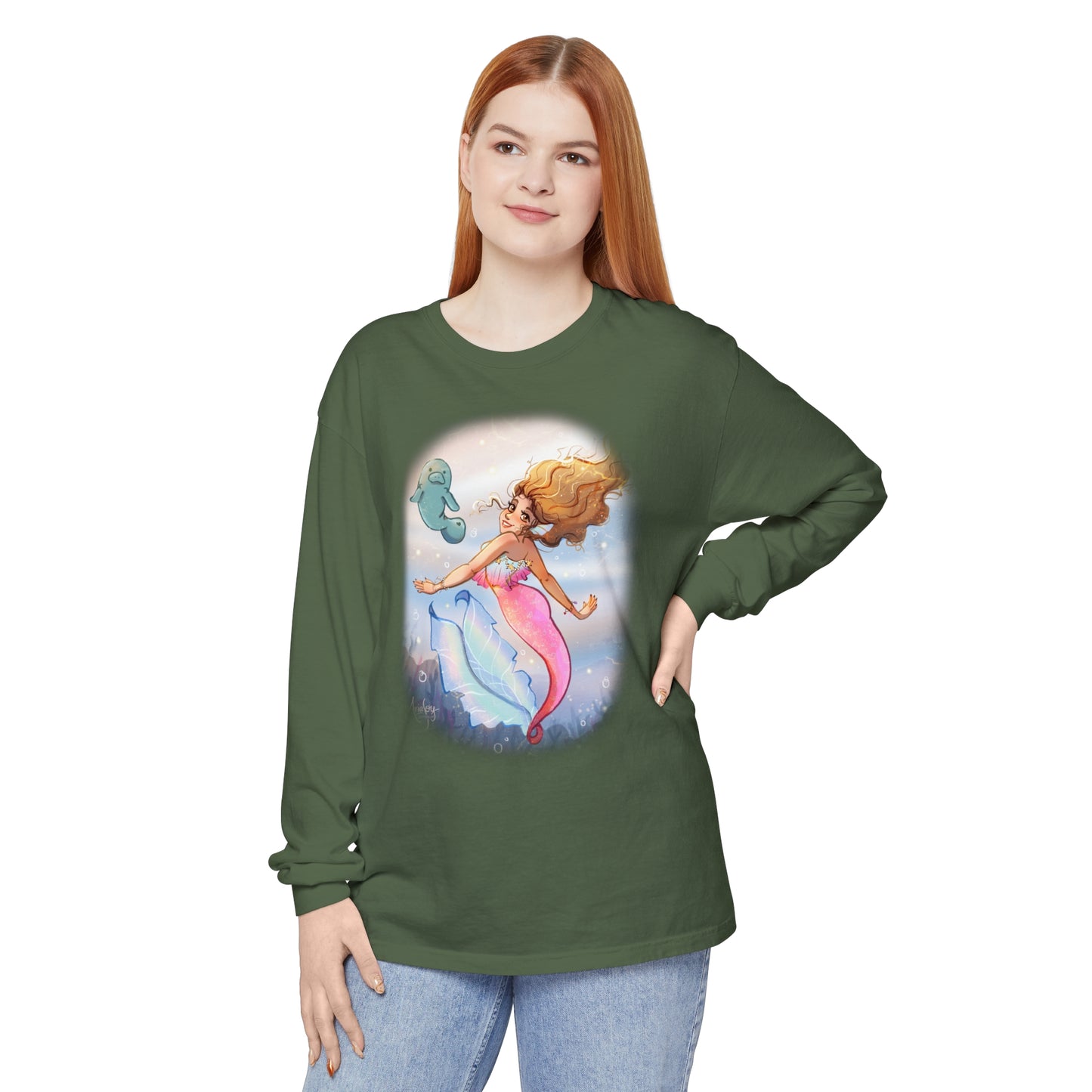 Sea Companions - Mermaid and Manatee Long Sleeve T-Shirt