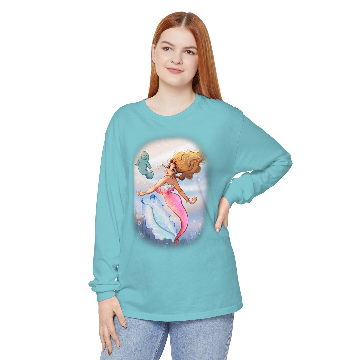 Sea Companions - Mermaid and Manatee Long Sleeve T-Shirt