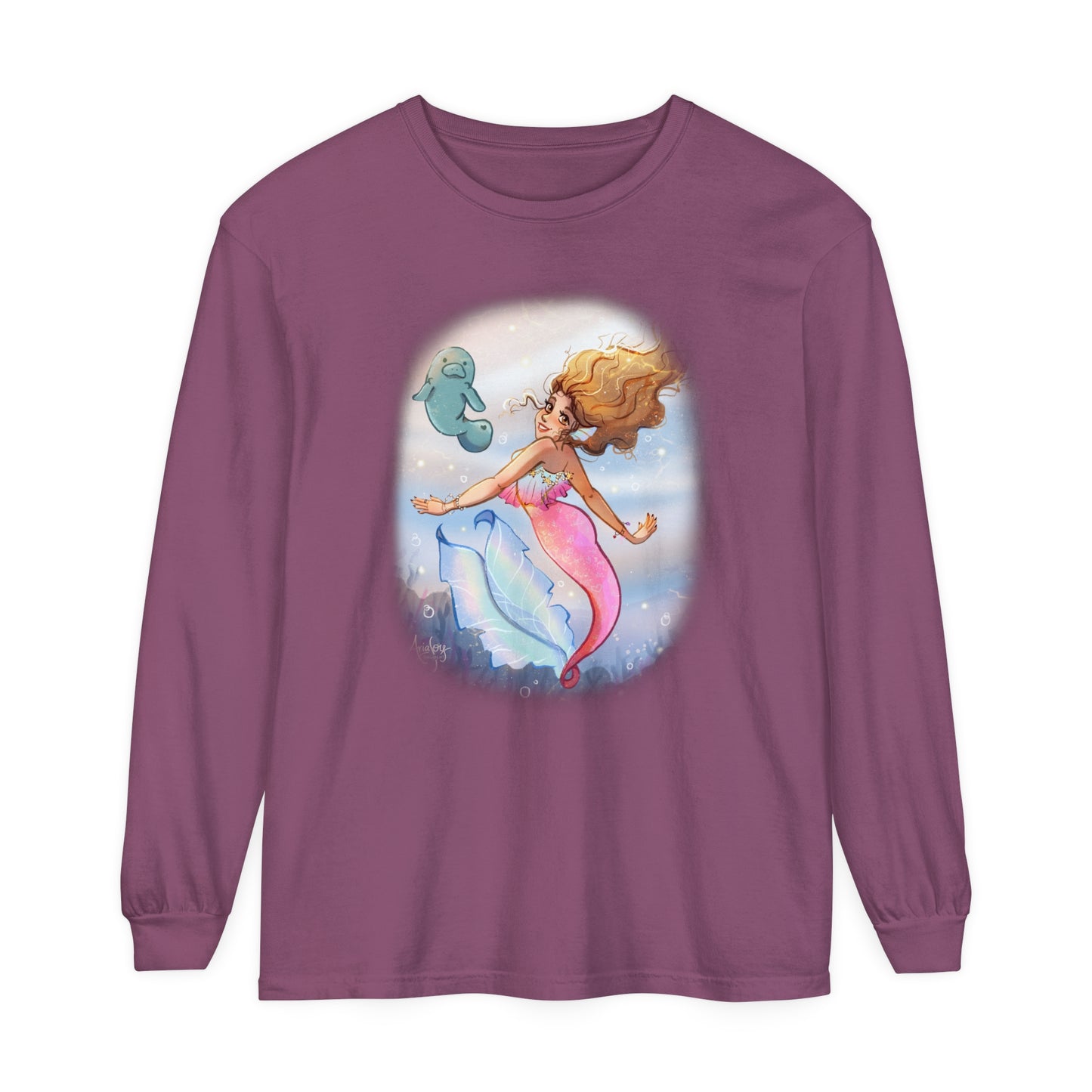 Sea Companions - Mermaid and Manatee Long Sleeve T-Shirt