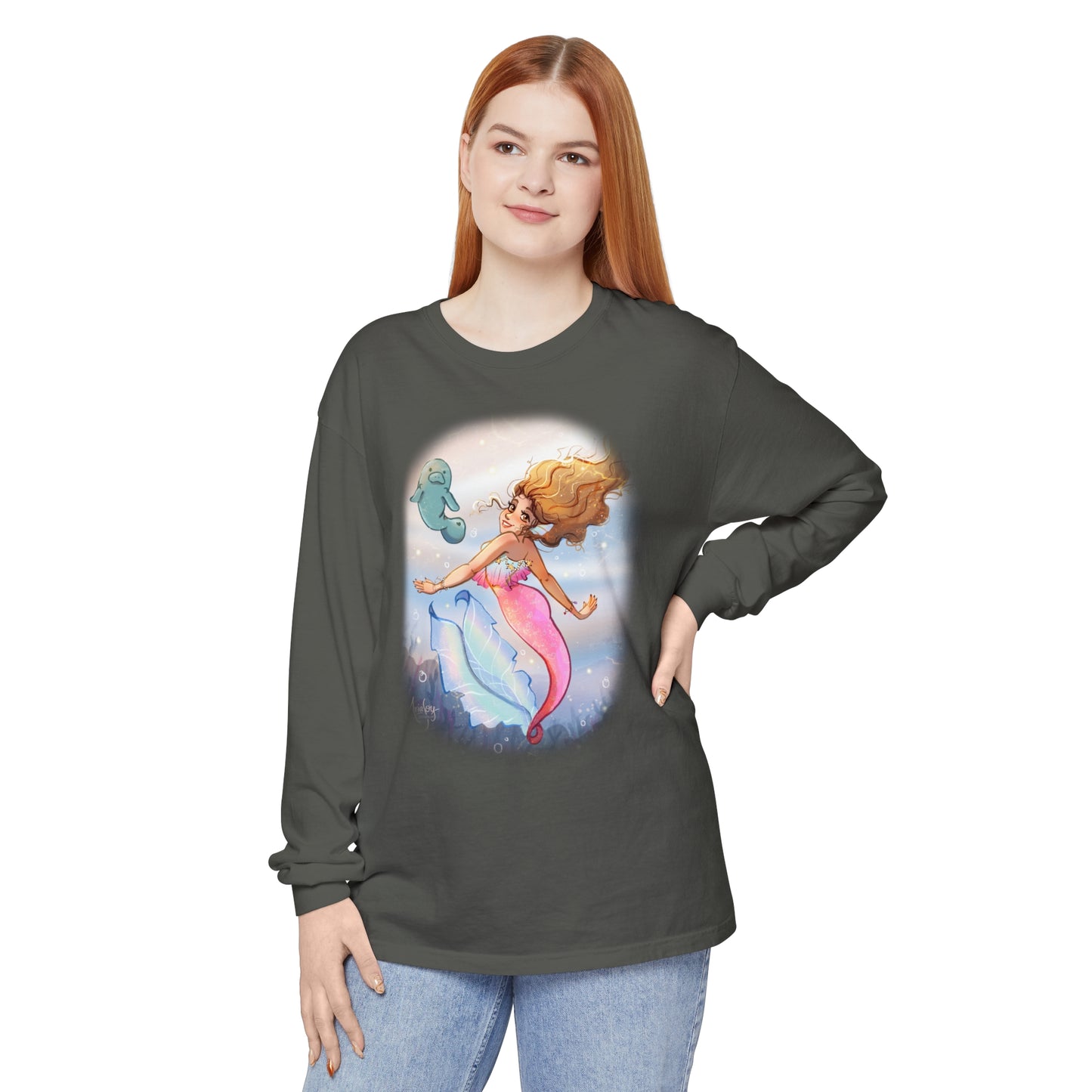 Sea Companions - Mermaid and Manatee Long Sleeve T-Shirt