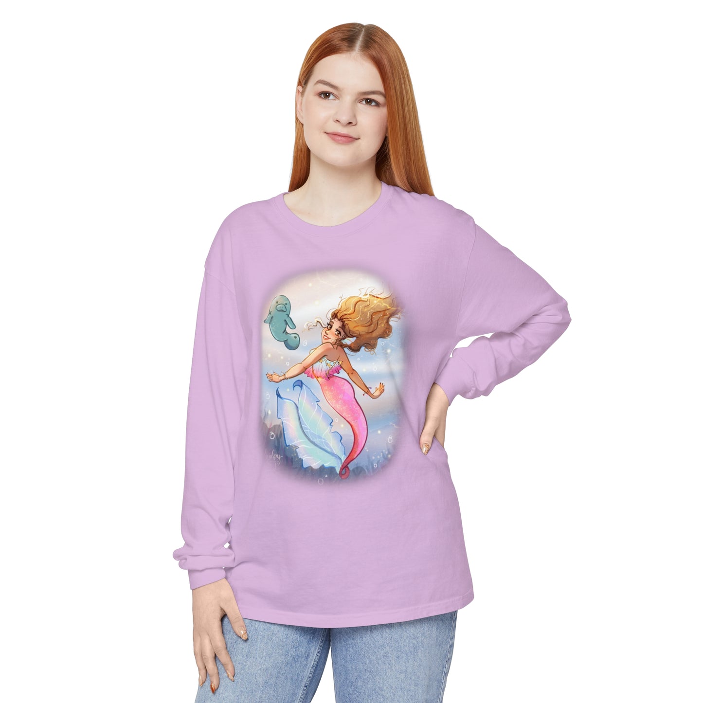 Sea Companions - Mermaid and Manatee Long Sleeve T-Shirt