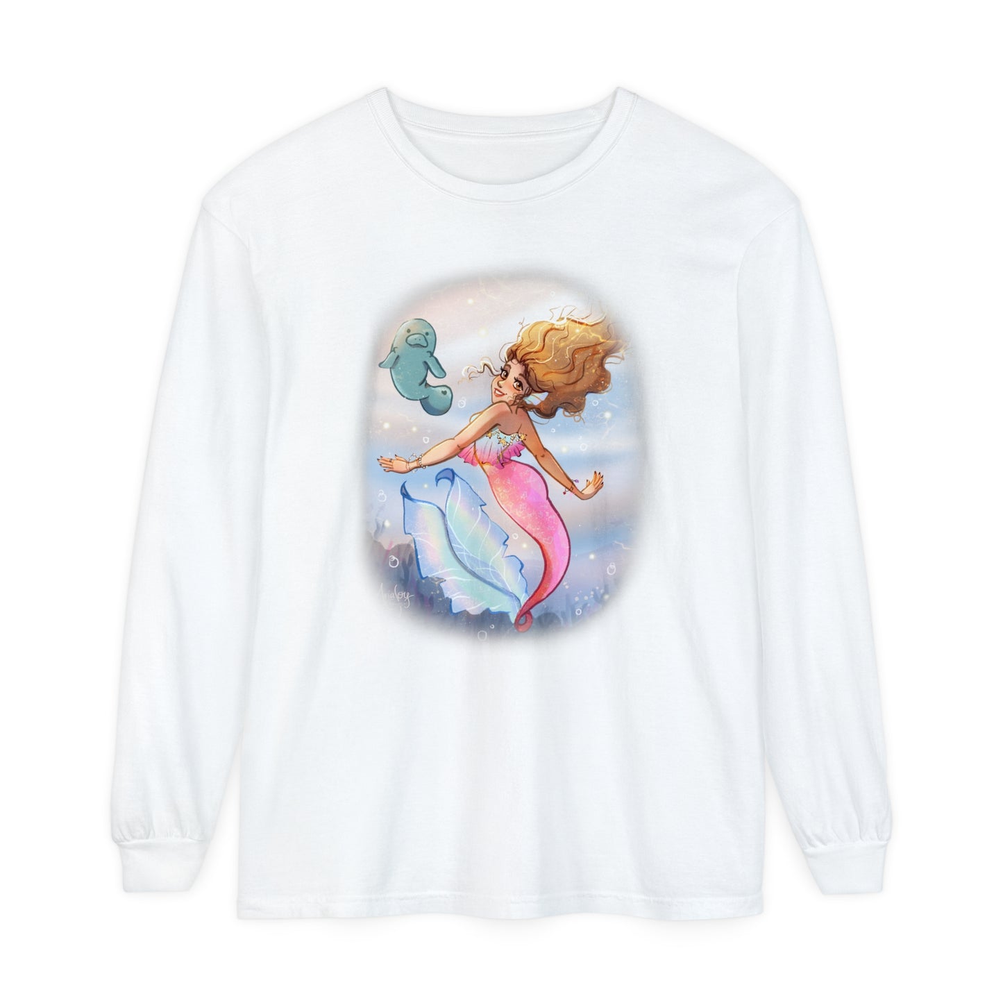 Sea Companions - Mermaid and Manatee Long Sleeve T-Shirt