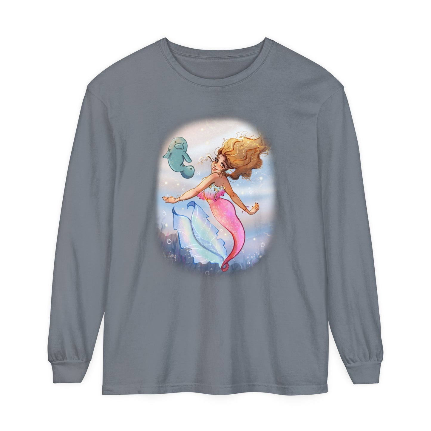 Sea Companions - Mermaid and Manatee Long Sleeve T-Shirt