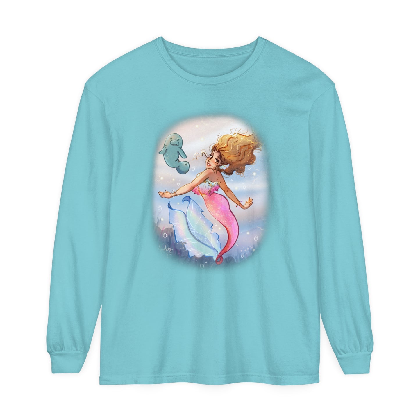 Sea Companions - Mermaid and Manatee Long Sleeve T-Shirt