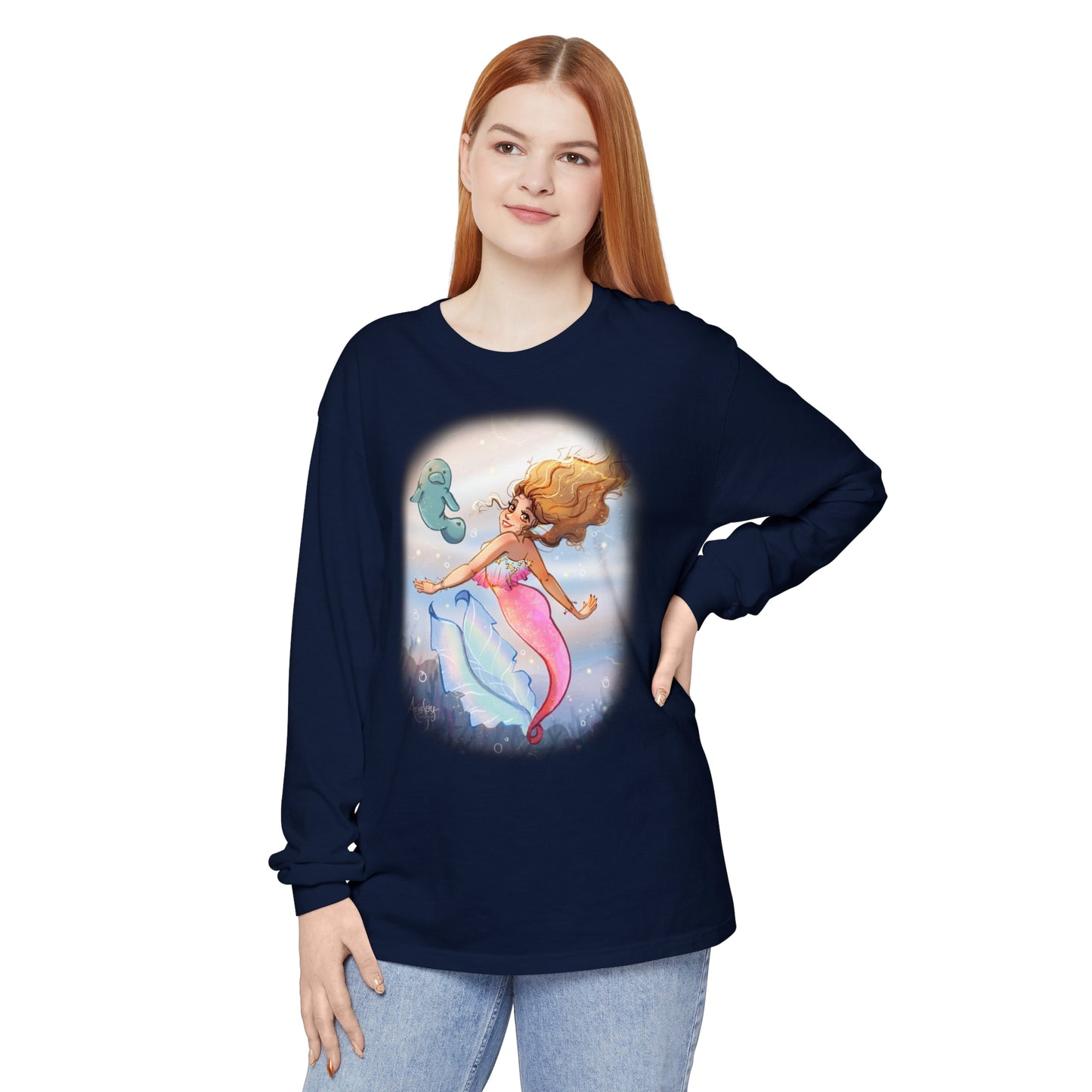 Sea Companions - Mermaid and Manatee Long Sleeve T-Shirt