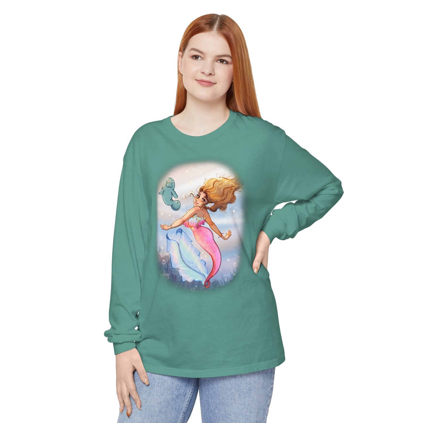Sea Companions - Mermaid and Manatee Long Sleeve T-Shirt