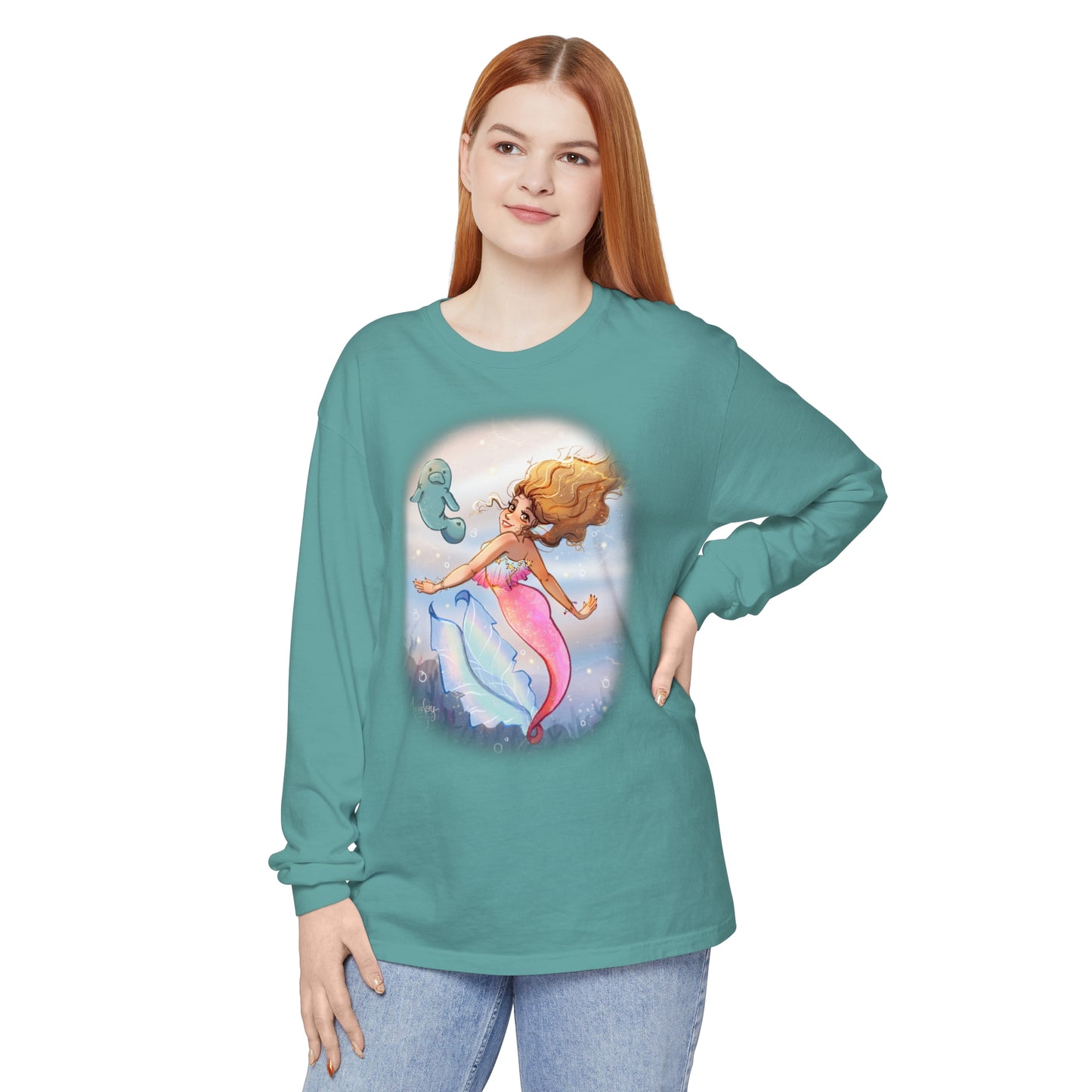 Sea Companions - Mermaid and Manatee Long Sleeve T-Shirt