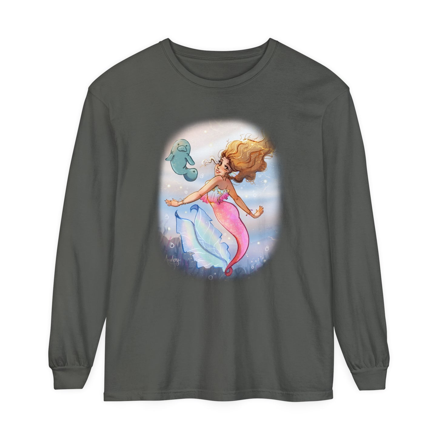 Sea Companions - Mermaid and Manatee Long Sleeve T-Shirt