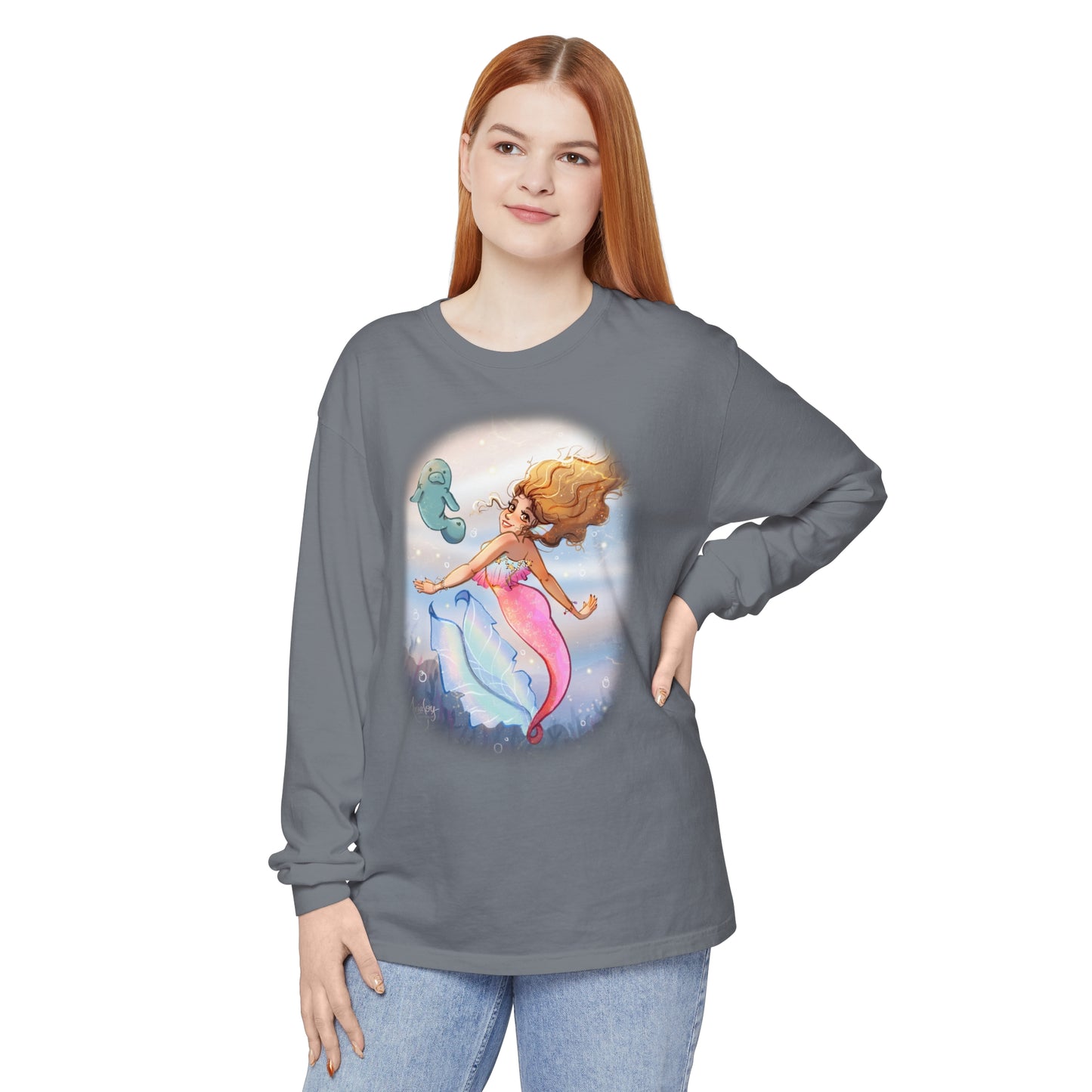 Sea Companions - Mermaid and Manatee Long Sleeve T-Shirt