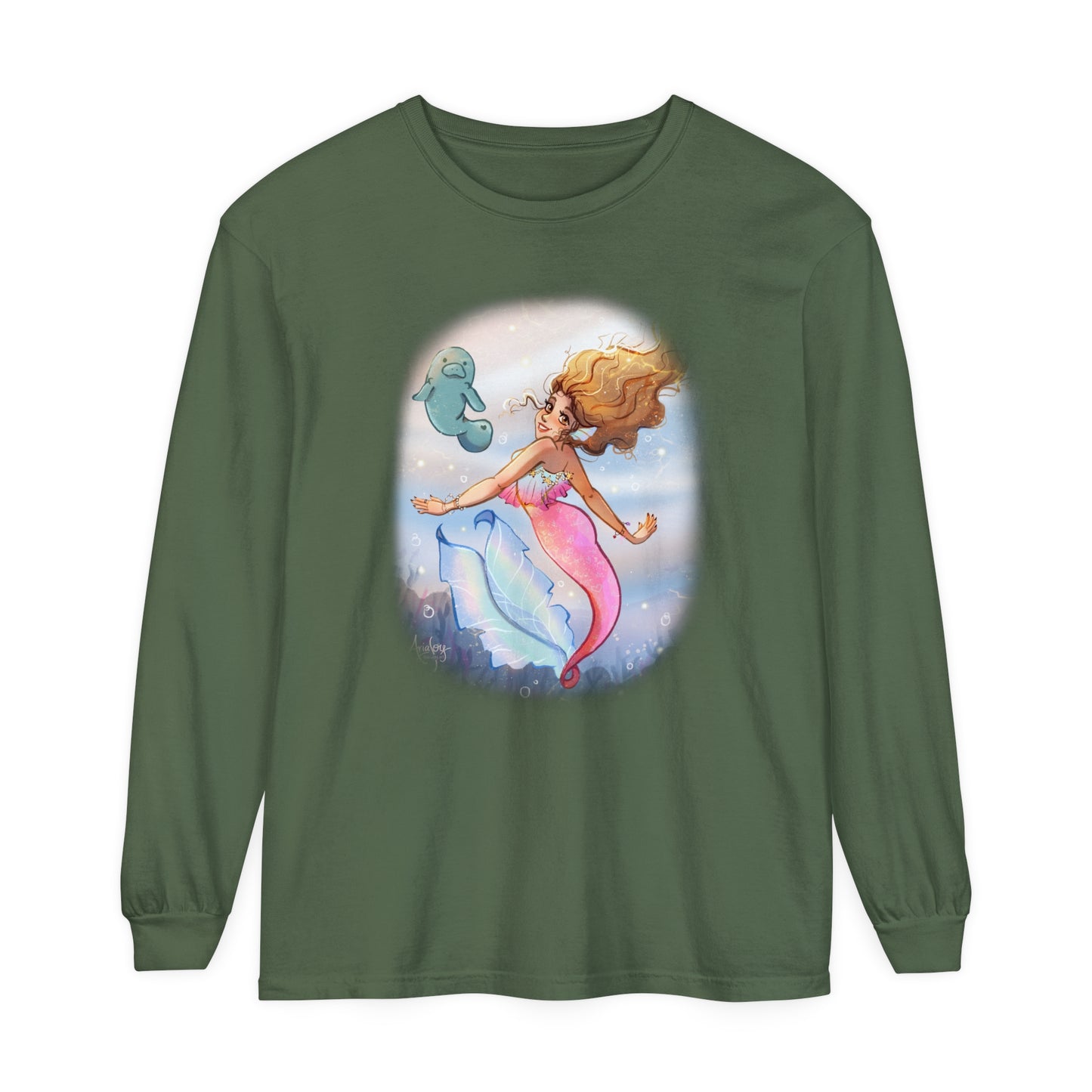 Sea Companions - Mermaid and Manatee Long Sleeve T-Shirt