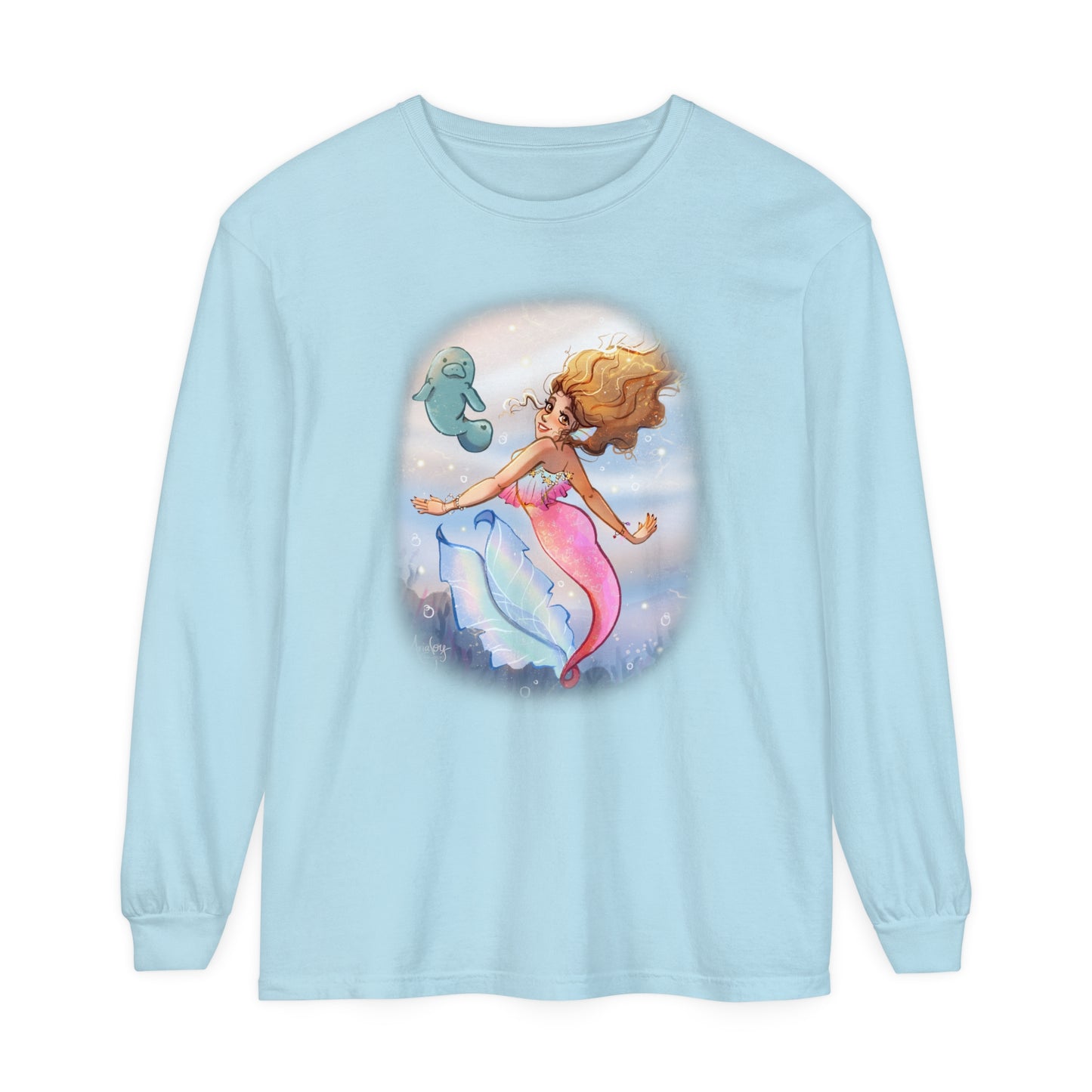 Sea Companions - Mermaid and Manatee Long Sleeve T-Shirt