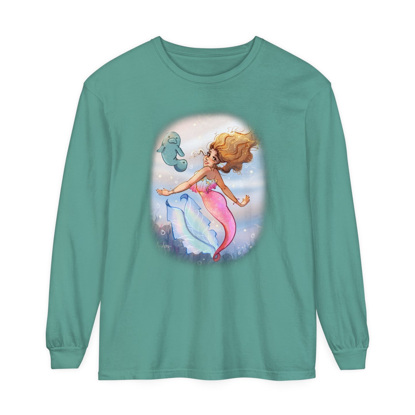 Sea Companions - Mermaid and Manatee Long Sleeve T-Shirt