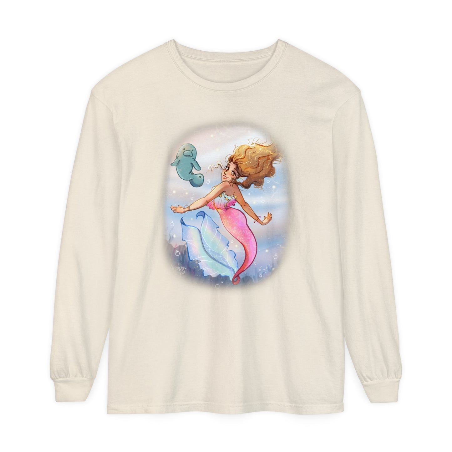 Sea Companions - Mermaid and Manatee Long Sleeve T-Shirt