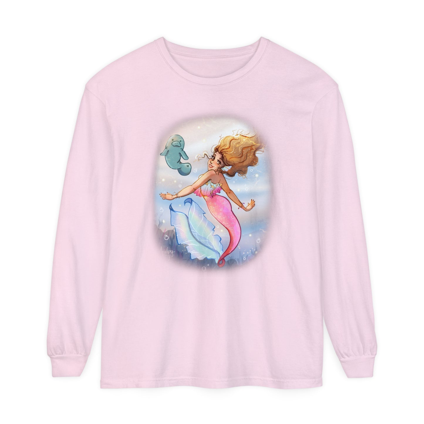 Sea Companions - Mermaid and Manatee Long Sleeve T-Shirt