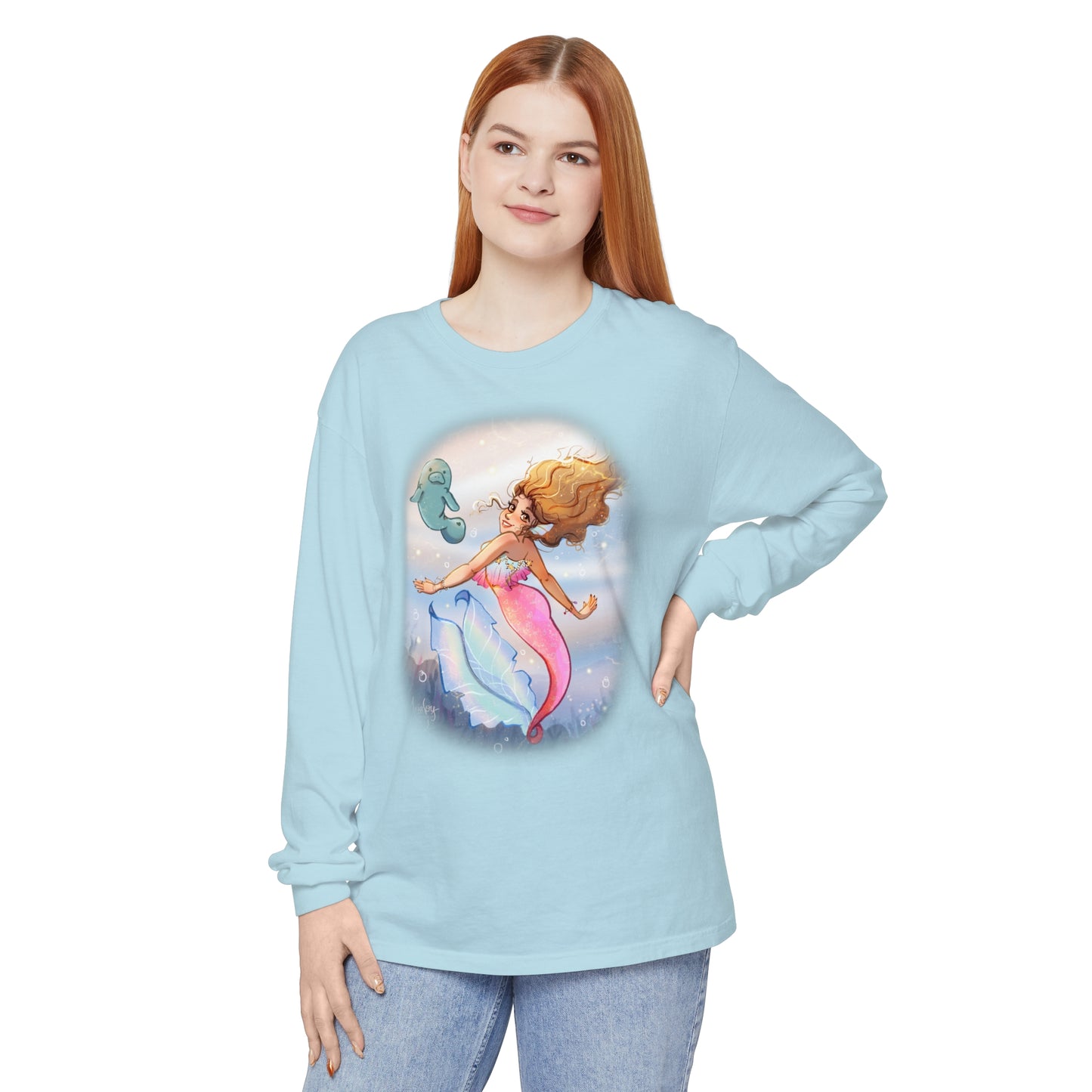 Sea Companions - Mermaid and Manatee Long Sleeve T-Shirt