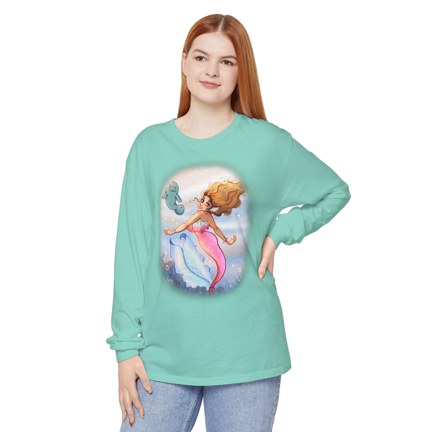 Sea Companions - Mermaid and Manatee Long Sleeve T-Shirt