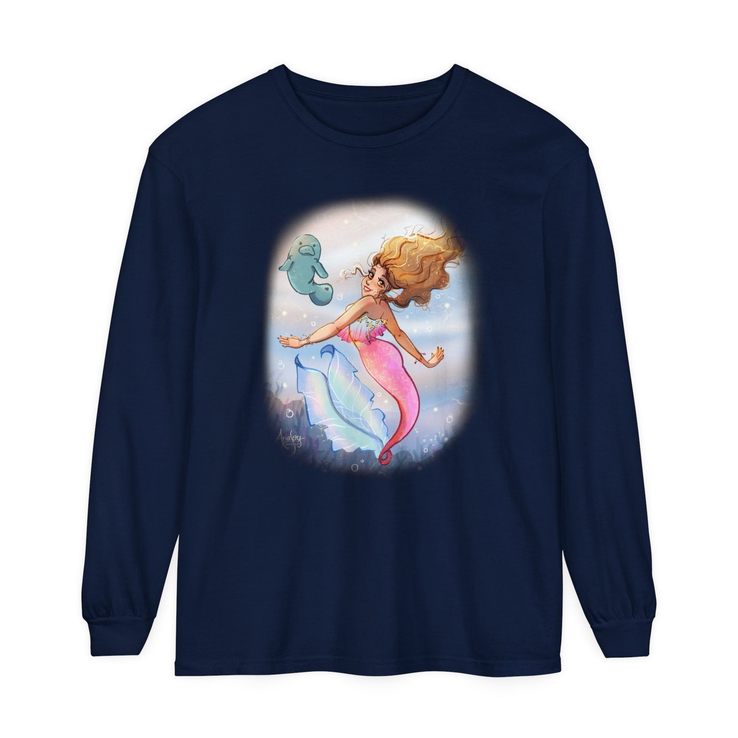 Sea Companions - Mermaid and Manatee Long Sleeve T-Shirt