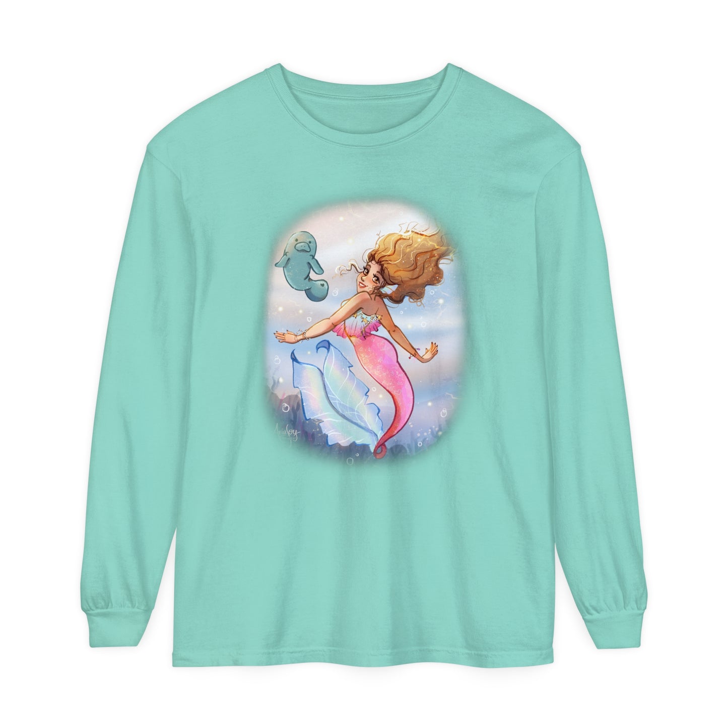 Sea Companions - Mermaid and Manatee Long Sleeve T-Shirt
