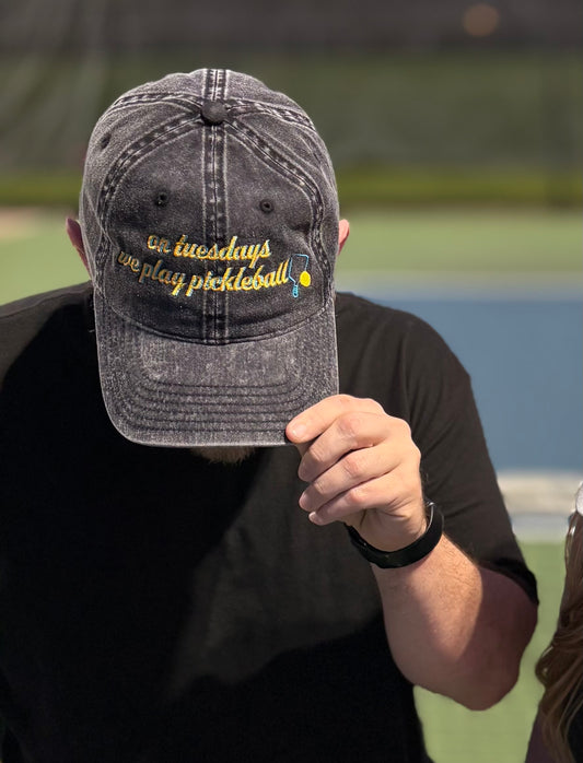 On Tuesdays We Play Pickleball Vintage Embroidered Hat