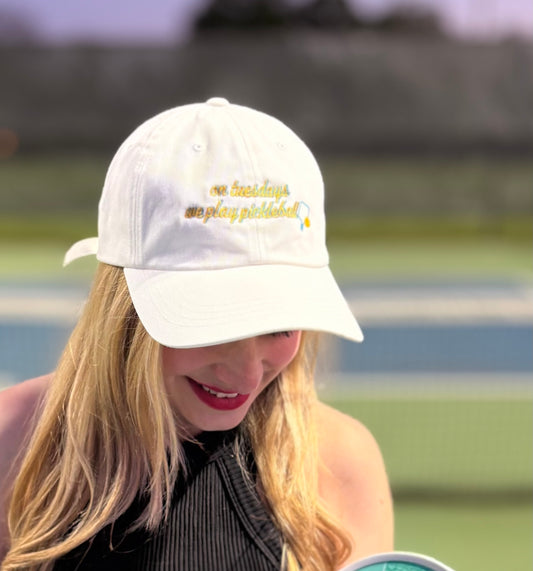 On Tuesdays We Play Pickleball Vintage Embroidered Hat