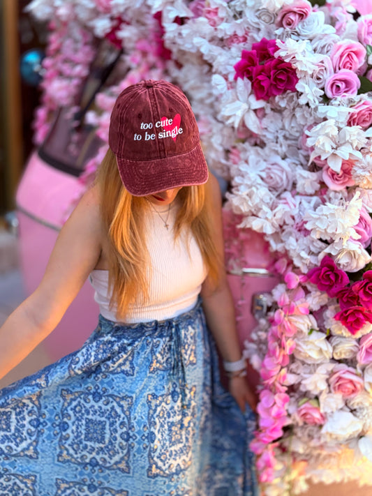 Too Cute To Be Single Vintage Embroidered Hat