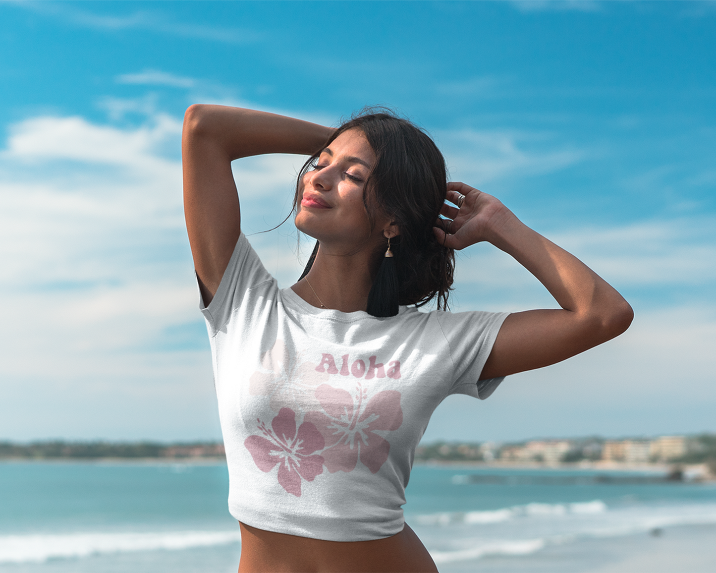 Aloha Pink Hibiscus Crop Tee