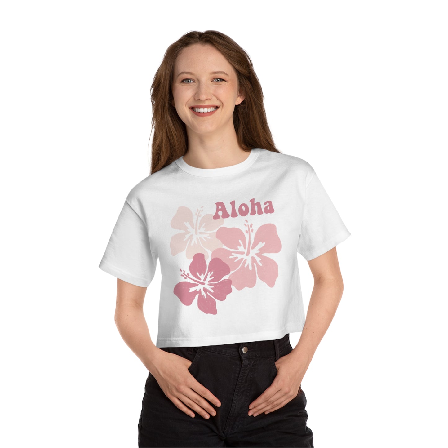 Aloha Pink Hibiscus Crop Tee